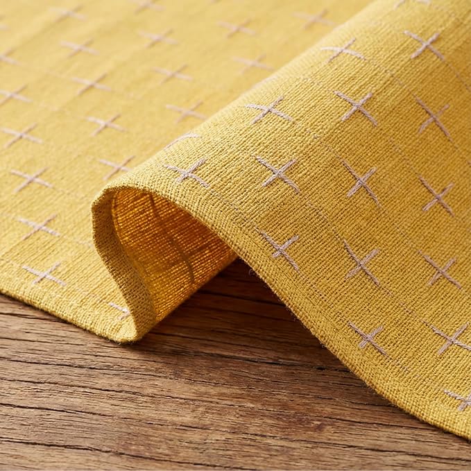Artoid Mode Yellow Cross-Star Textured Table Runner, Seasonal Waterproof Rustic - Image 6