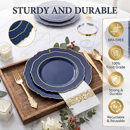 KIRE 210Pcs Navy Blue Plastic Plates - Image 4