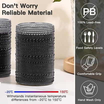 JOVGANK Grey Vintage Hobnail Drinking Glasses Set of 6, Embossed Water Tumbler - Image 3