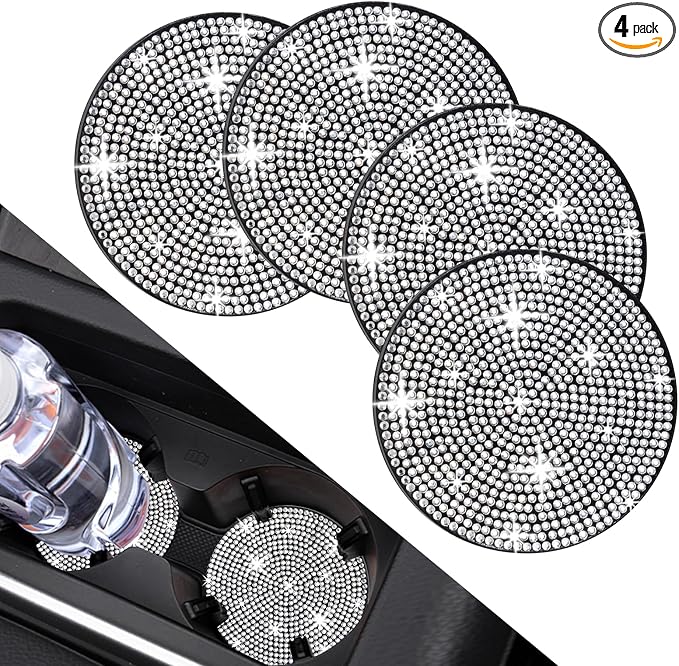 4 Pack Bling Car Coasters, Car Cup Holder Coaster, Rhinestone Coaster by COCASES