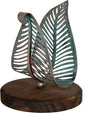OwlGift Freestanding Modern Napkin Holder w/Golden Turquoise Metal Leaf & Brown Wooden Base Design, Tabletop Tissue Dispenser, Napkin Storage Organizer