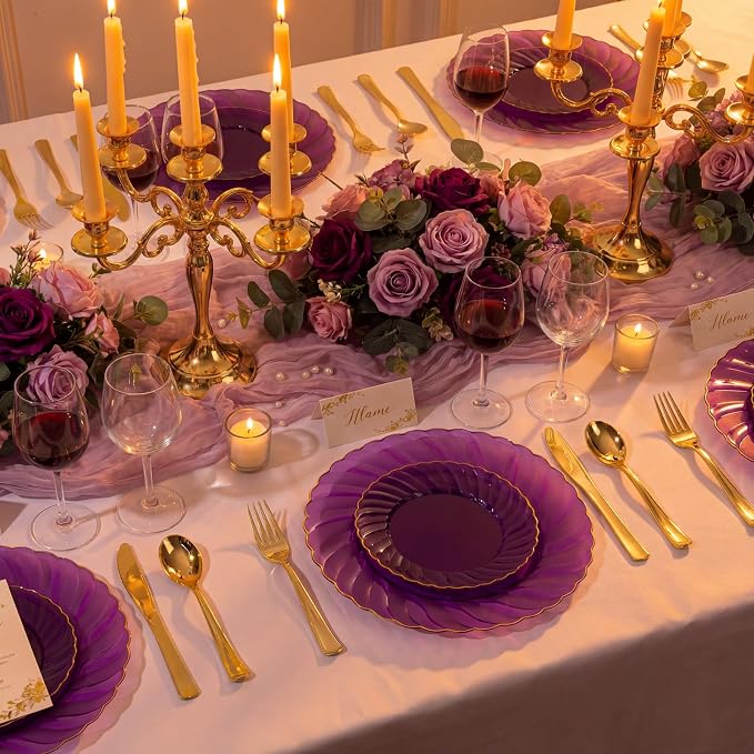 YOUBET 125PCS Clear Purple Plastic Plates - Image 8