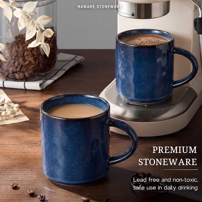 HaWare Coffee Mugs Set of 4, 14 Ounce, Starry Blue | Stoneware Latte Cups - Image 4