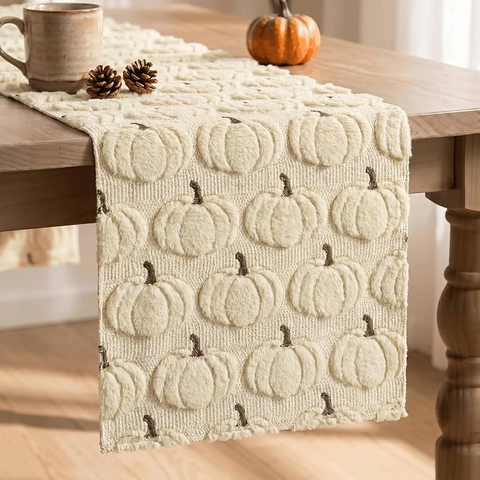 Artoid Mode Beige Soft Faux Fur Fall Table Runner 13x72 Inch | Seasonal Kitchen by ArtoidMode