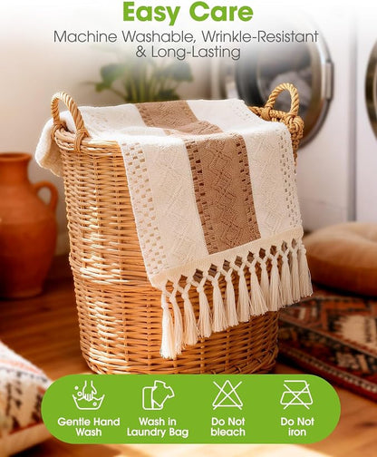 Pureegg Boho Table Runner 12 x 72 Inch, Woven Tassel Design | Dining Table - Image 4