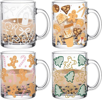 Tioncy 4 Pcs Christmas Coffee Mugs 12 oz Gingerbread Man Glass Cups by Tioncy