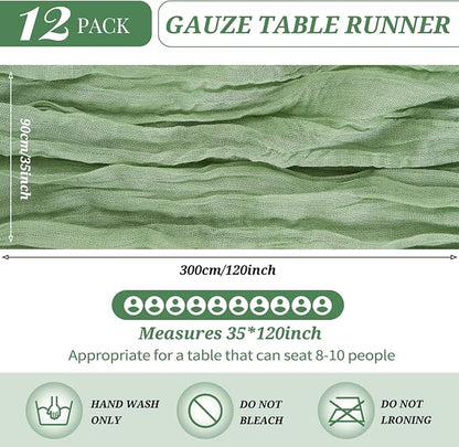 YMHPRIDE 12 Pack Cheesecloth Table Runner 35x120in Sage Green Table Runner | - Image 2