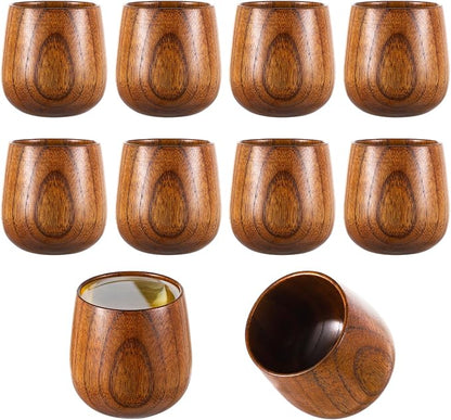 10 Pcs Wooden Tea Cups Top Grade Natural Solid Wood Tea Cup, Natural Solid Wood by Tideme