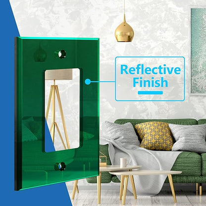 LIDER Decorator Wall Plate, Temperature/Impact Resistant, Mirrored, Plexiglass Outlet/Light Switch Cover, Acrylic glass, Reflective Finish, Modern Upgrade, Oversized 1-Gang 5.25" x 3.44" Green 5 Pack