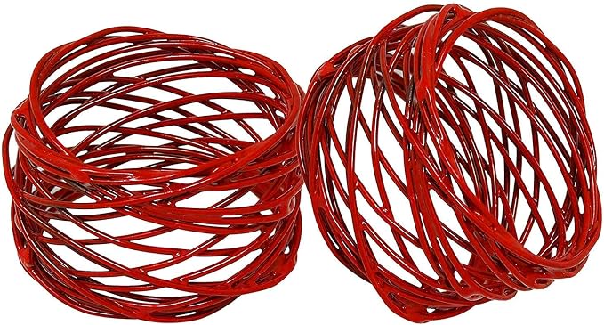 ITOS365 Handmade Round Red Mesh Napkin Rings Set of 6 Holder - Image 7