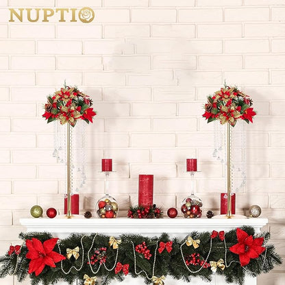 Nuptio 2 Pcs 27.6inch Tall Wedding Centerpieces Gold Vases Crystal Flower Vase Metal Flowers Stand for Party Tables Decorations - Elegant Bulk Weddings Decoration Table Chandelier Centerpiece Stands