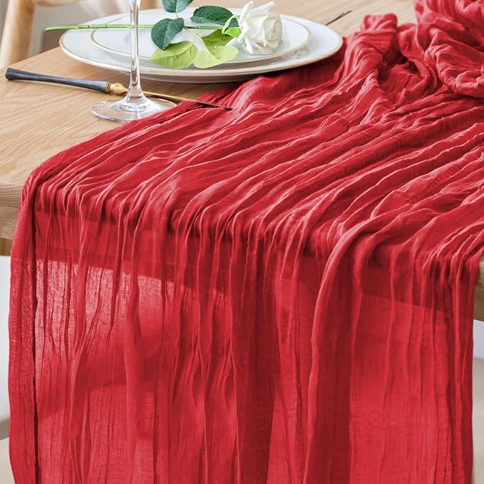 Cheesecloth Table Runner 10FT Red Boho Gauze Rustic Sheer Runners | Cheese by Xiomot
