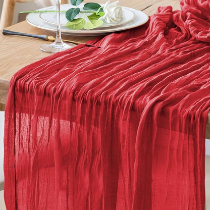 Cheesecloth Table Runner 10FT Red Boho Gauze Rustic Sheer Runners | Cheese by Xiomot