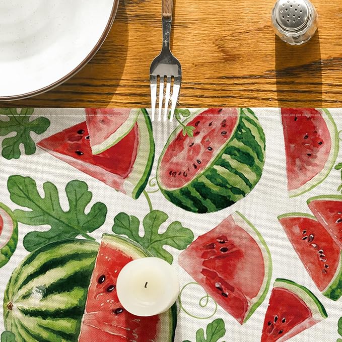 Artoid Mode Watermelon Leaves Fruit Spring Summer Table Runner, Seasonal - Image 7