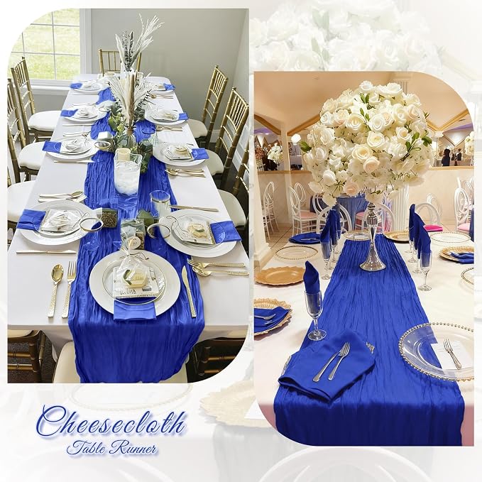 6 Pack Royal Blue Cheesecloth Table Runner, 17 x 108 inch, Semi Sheer Boho - Image 5