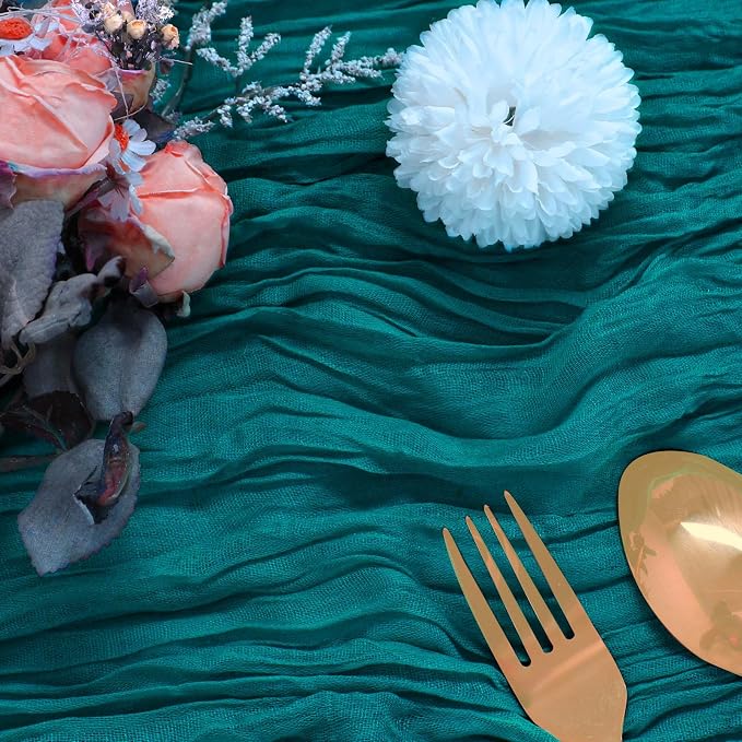 6 Pack Teal Cheesecloth Table Runner 35 x 120 Inch | Boho Gauze Fabric - Image 2