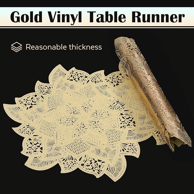 FAVE Gold Table Runners 36 Inches Flower Shaped Short Table Runner | Washable - Image 3