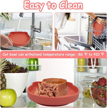 Silicone Cat Food Bowl Suction Cup Cat Dish 7" Shallow Cats Food & Water Bowls Set of 2 Non-Slip Kitty Plates Relief Whisker Fatigue Puppy Feeding Bowl for Dry & Wet Food (Red)