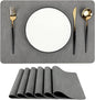 Gray Reversible Faux Leather Placemats – Set of 6 Waterproof, Heat-Resistant & Easy-to-Clean Table Mats for Modern Dining