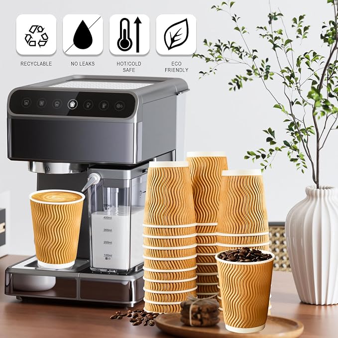 BYSNOW 100 Pack 12 oz Coffee Cups, Insulated Disposable Hot Paper Cups | - Image 7