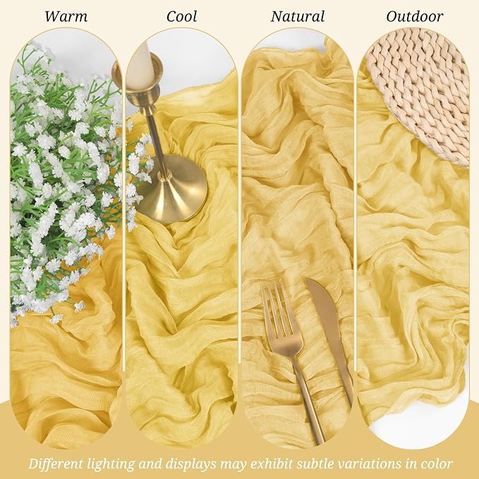 Pesonlook Cheesecloth Table Runner Gold, 10 Pack 17.7x108 inch, Long | Rustic - Image 6