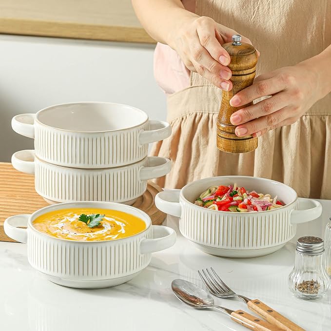 Soup Bowls with Handles, 23 oz French Onion Soup Crocks, Stackable Soup Bowl - Image 4