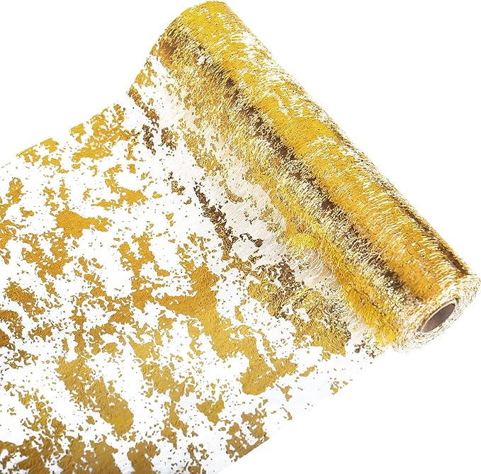Glitter Metallic Gold Table Runner 11 Inch x 49 Feet Inches, Sparkle Gold Table by Sunlunckystar