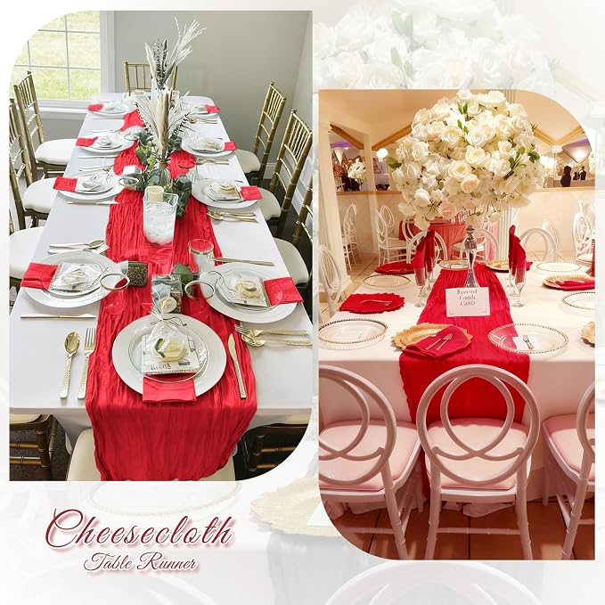 6 Pack Red Cheesecloth Table Runner, 17 x 108 inch, Semi Sheer Boho Cheese - Image 6