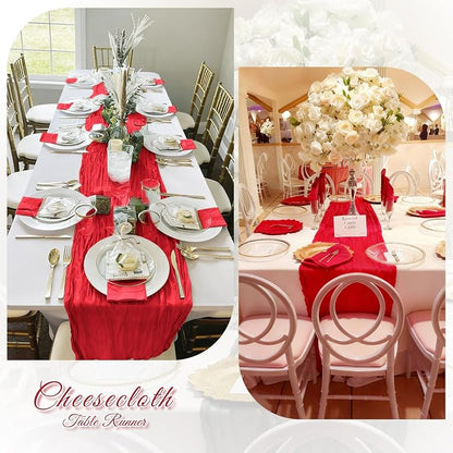 6 Pack Red Cheesecloth Table Runner, 17 x 108 inch, Semi Sheer Boho Cheese - Image 6