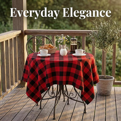 ShinyBeauty Square Tablecloth 60x60 Red Black Buffalo Plaid Cotton Cover | - Image 4