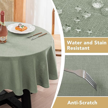 H.VERSAILTEX Linen Table Cloths Round 60 Inch Premium Tablecloth Spill-Proof Waterproof Table Cover for Dining Buffet Feature Extra Soft and Thick Fabric Wrinkle Free, Sage