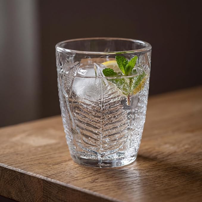 Clear Drinking Glasses Set of 4, 10 oz Glass Cups, Vintage Fern Glassware | - Image 6