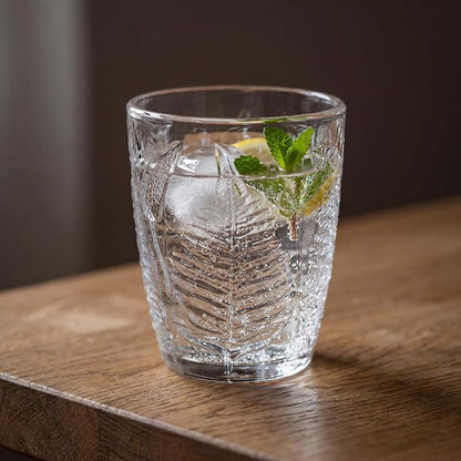 Clear Drinking Glasses Set of 4, 10 oz Glass Cups, Vintage Fern Glassware | - Image 6