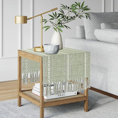 Boho Table Runner Short 15.7 x 36 inch, Spring Sage Green Coffee Table Cover - Image 8