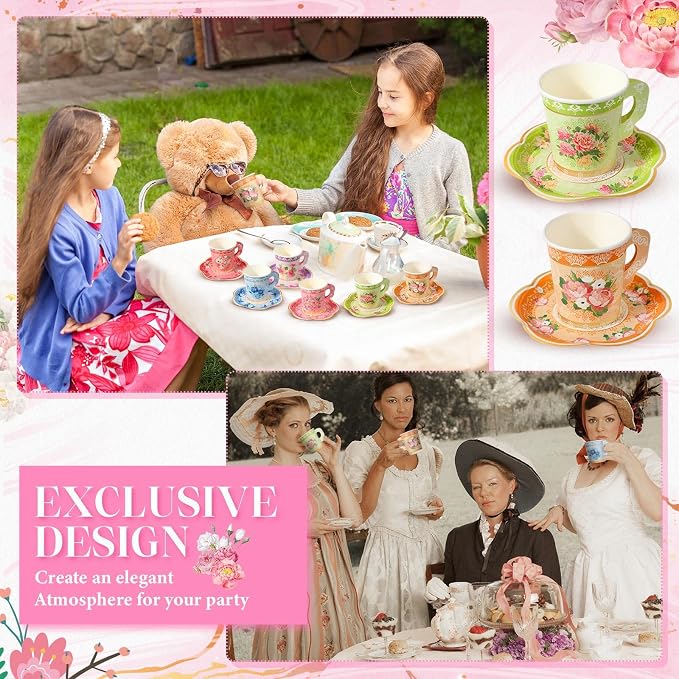 Nuogo 300 Pcs Floral Paper Tea Cups and Saucers 7 OZ Disposable Cups - Image 6