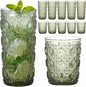 Green Drinking Glasses Set of 12, 12 Oz Highball & 10 Oz Cocktail Glasses by FERAHI