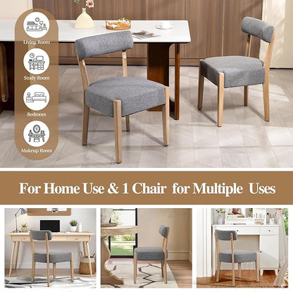 Dining Chairs Set of 4,Mid Century Modern Dining Chair Set - Linen Upholstered Low Back Kitchen & Dining Room Chairs with Woven Design,Grey Fabric