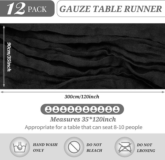 YMHPRIDE 12 Pack Cheesecloth Table Runner 35x120in Black Table Runner | Boho - Image 2