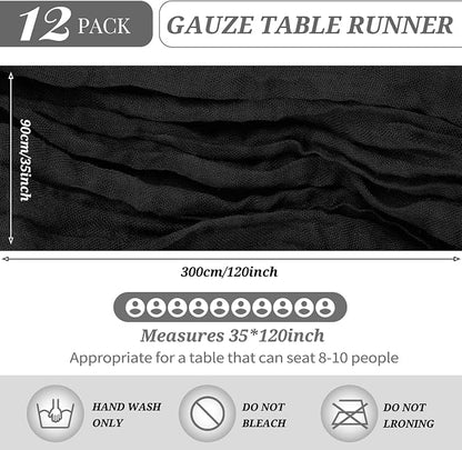 YMHPRIDE 12 Pack Cheesecloth Table Runner 35x120in Black Table Runner | Boho - Image 2