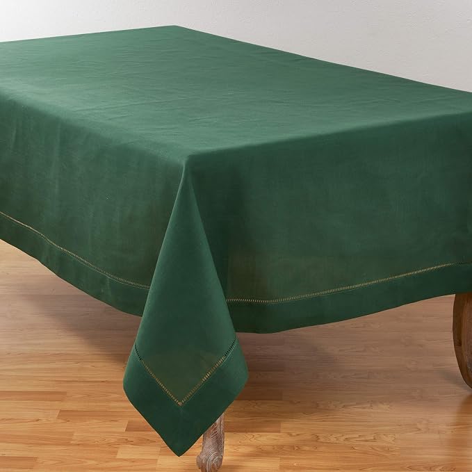 SARO LIFESTYLE Hemstitched Border Tablecloth, Jasper Green by SaroLifestyle