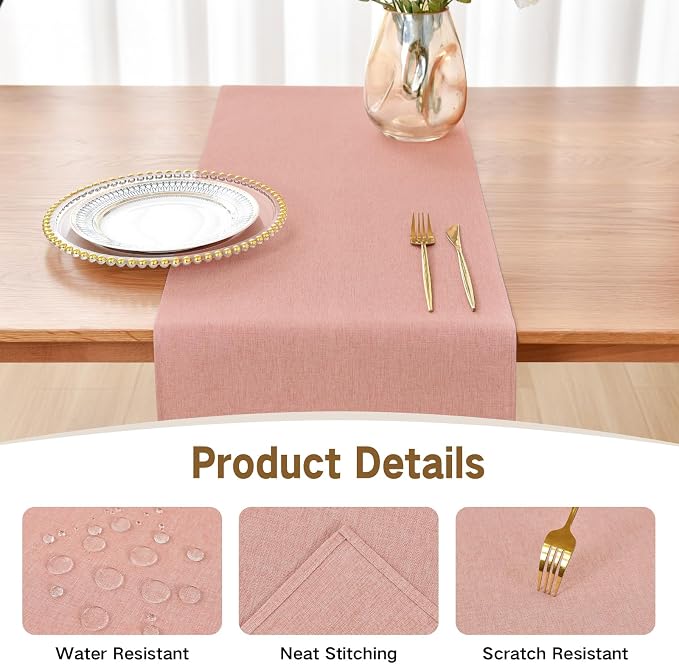 Faux Linen Table Runner Water Resistant 13 x 60 in, Coffee Table Runner - Image 3