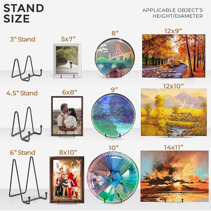 TR-LIFE Plate Stands for Display - 3 Inch Plate Holder Display Stand + Metal Frame Holder Stand for Picture, Decorative Plate, Book, Photo Easel (2 Pack)
