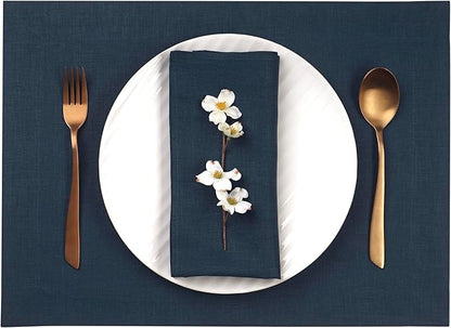 D'Moksha Homes Linen Navy Blue Placemats Set of 4-100% Pure Linen Placemats 14 x 19 Inch for Easter - Handcrafted and Machine Washable