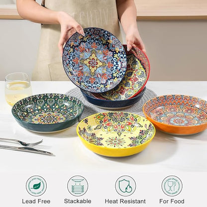 KitchenTour Pasta Bowls Set of 6-30 oz Large Wide & Shallow Serving Bowl - Image 4