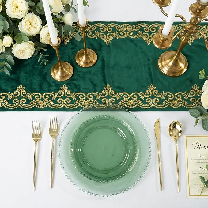 U-QE 60PCS Clear Green Plastic Plates, Beaded Plates Disposable Heavy Duty | - Image 8