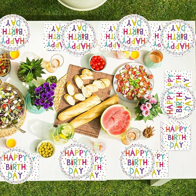 40 Pcs Birthday Plates and Napkins Party Supplies, 9-inch Disposable Happy - Image 8