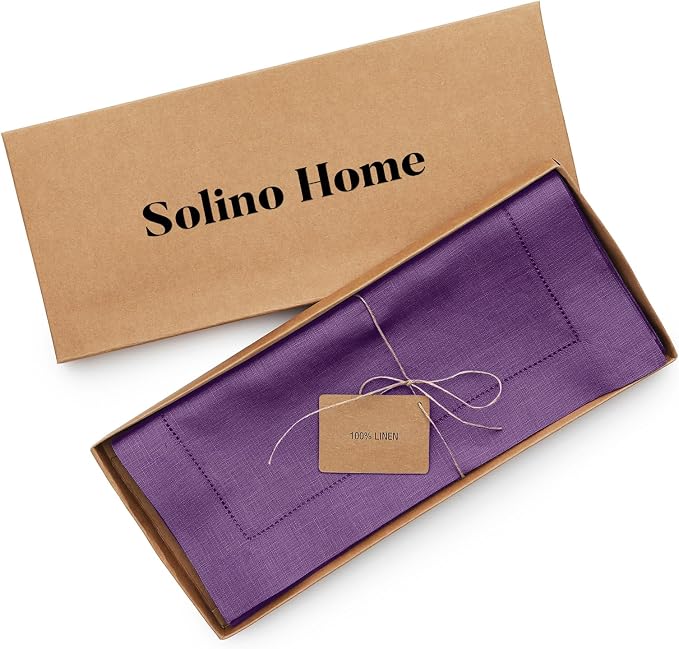 Solino Home 100% Linen Table Runner Purple, Classic Hemstitch 14 x 36 in | - Image 6