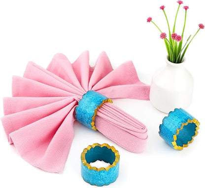 ALPHA Living HOME Handmade Epoxy Napkin Rings Set of 12 | Elegant Round Napkin Holders for Dining Table, Weddings, Parties & Home Décor | Durable & Stylish Farmhouse Table Accessories - (Blue Gold)