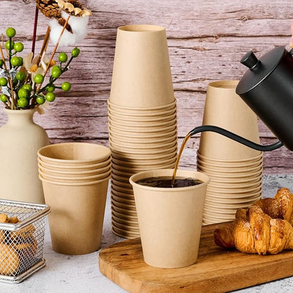 LITOPAK 100 Pack 10 oz Kraft Paper Coffee Cups, Disposable Coffee Cups | - Image 3