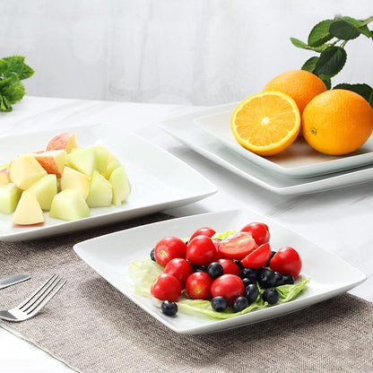 Yedio Porcelain Square Dessert Plates, 8.4 Inch Square Serving Plate for Steak, Pasta, Salad, Snacks, Dessert, Appetizer Plates, Set of 6, White